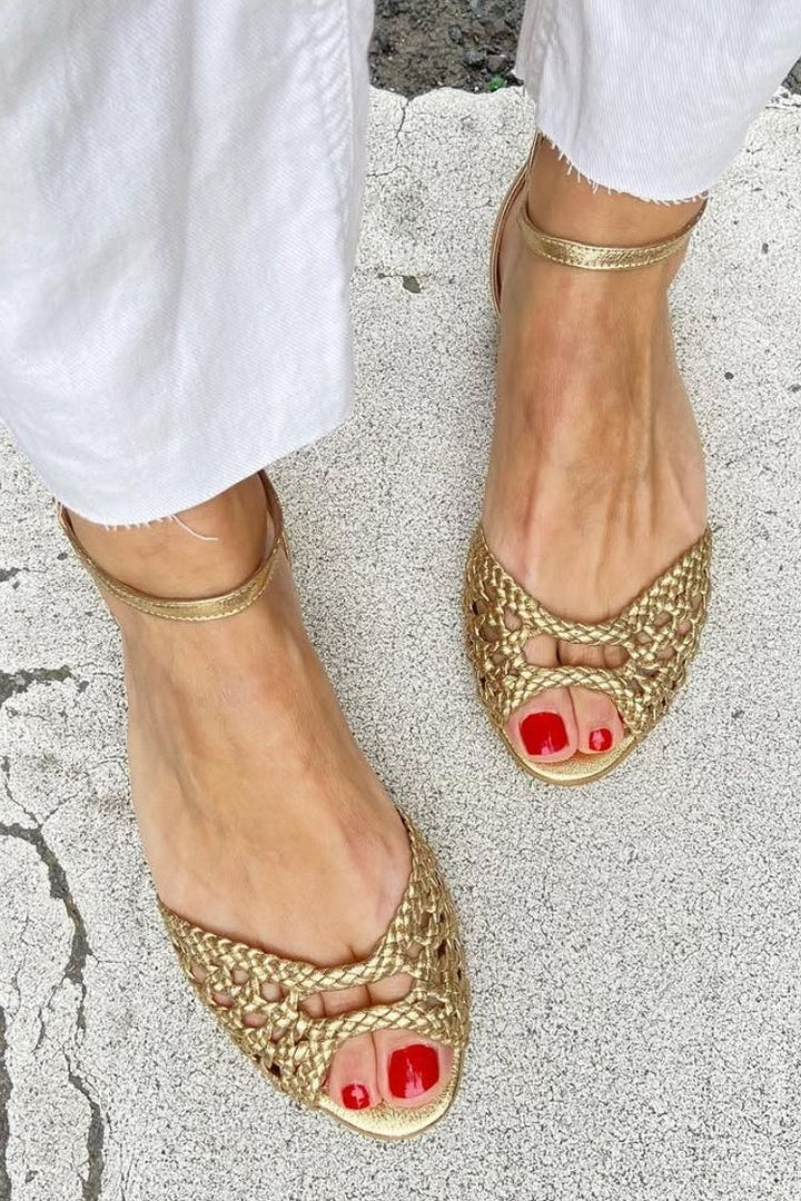 SANTORINI | GOLDEN WOVEN SANDALS