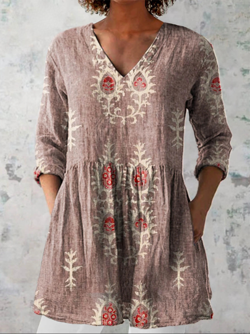 Elise | Soft Green Print V-Neck Blouse