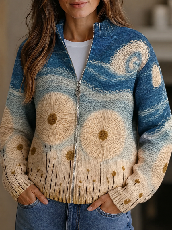 Quinn | Dandelion Meadow Quilted Zip-Up Cardigan