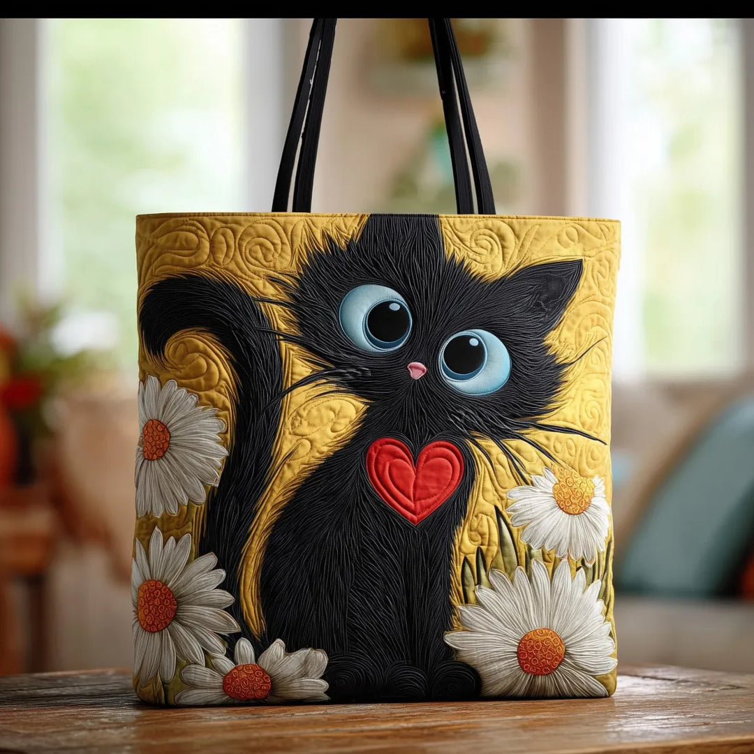 Handcrafted Black Cat Bag Adorned with Daisies