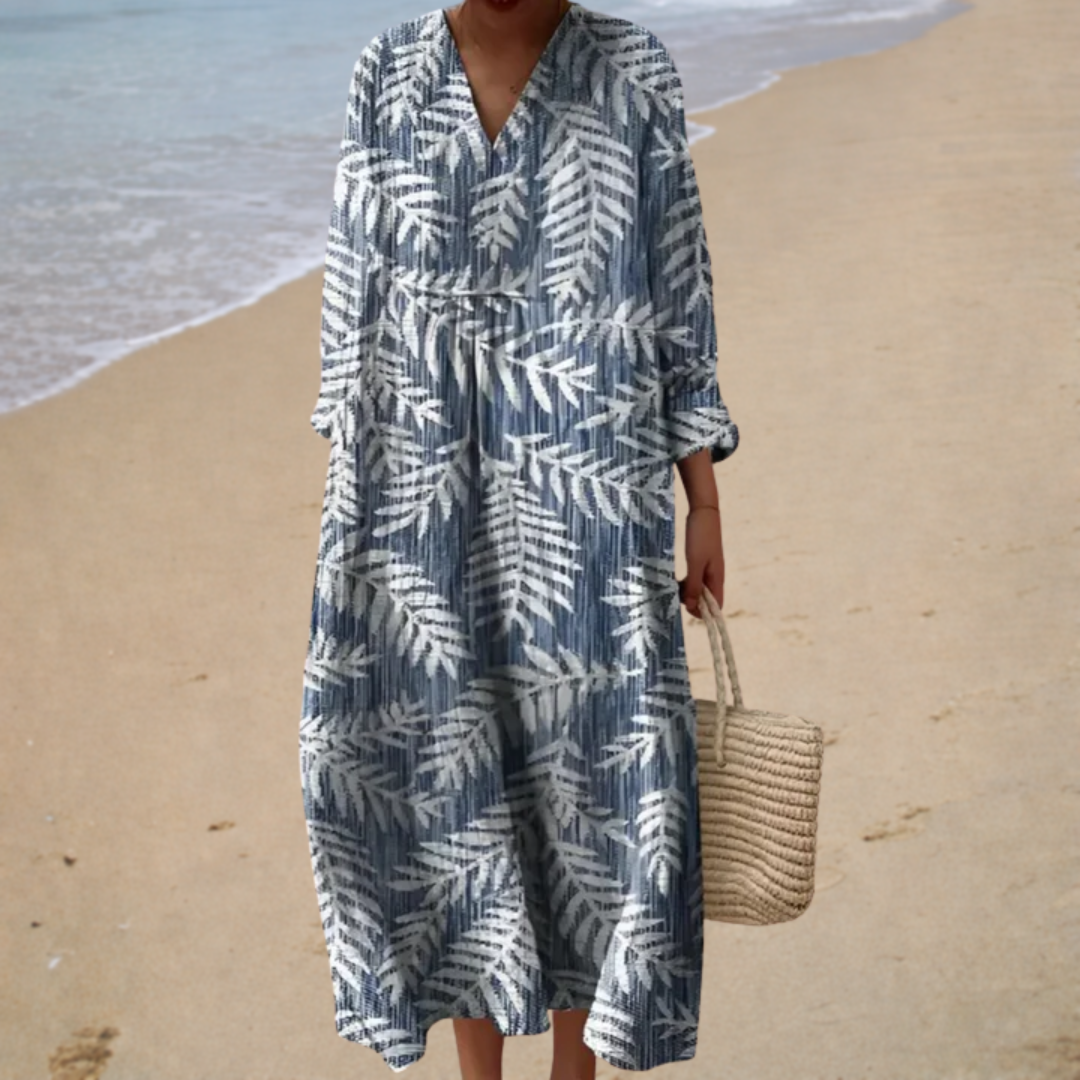 Tropical | Roll-Sleeve Long Dress
