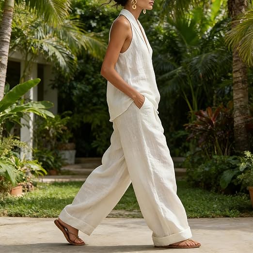 Hildegard | Two-Piece Set in Textured Linen Fabric