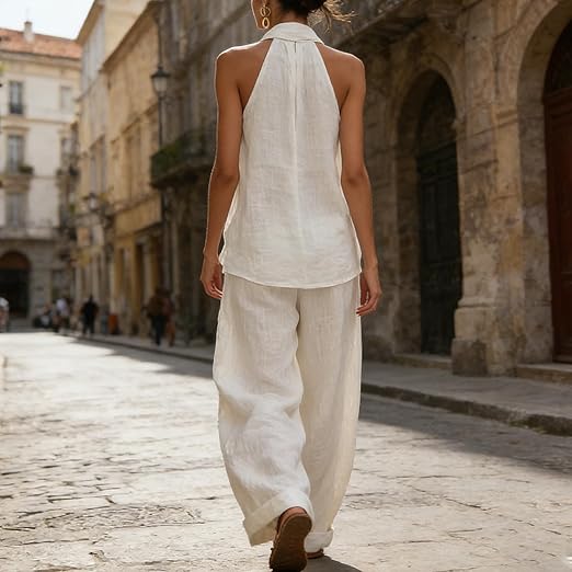 Hildegard | Two-Piece Set in Textured Linen Fabric