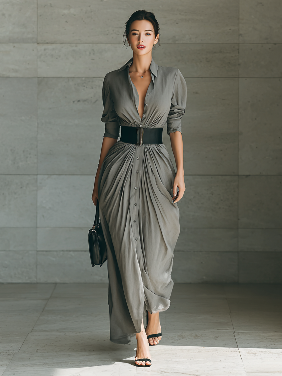 Zahara | Belted Pleated Maxi Dress