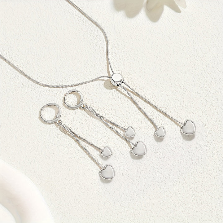 ADJUSTABLE HEART PENDANT NECKLACE & EARRINGS SET