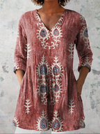 Elise | Soft Green Print V-Neck Blouse