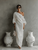 Aurora | Ivory One-Shoulder Flowing Maxi Dress