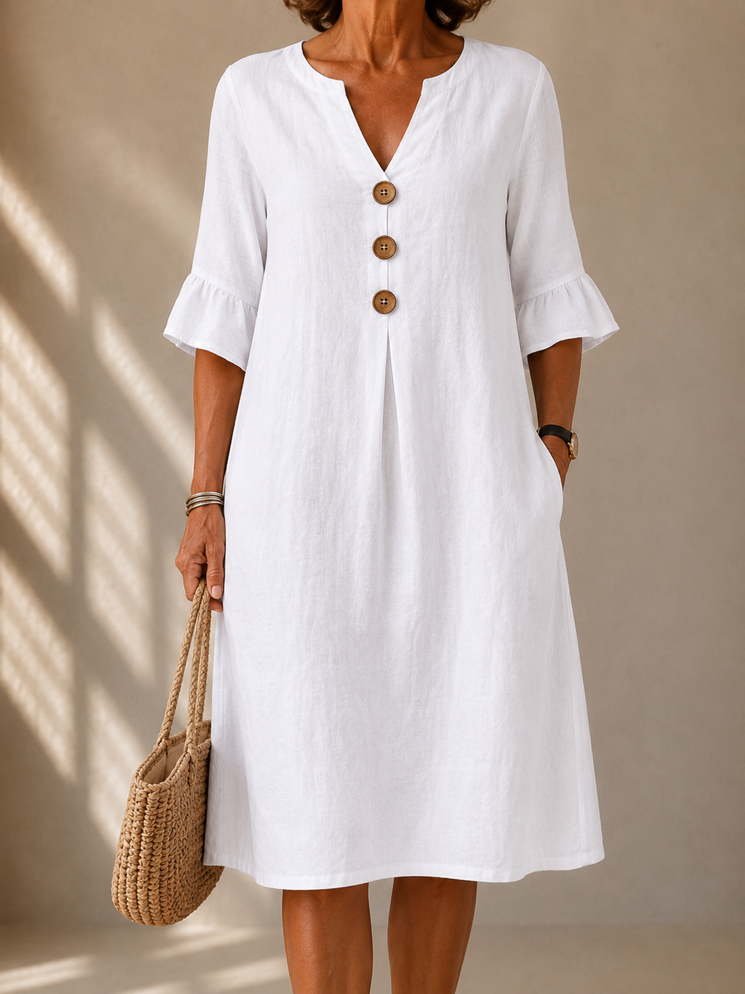 Buttoned Dress with Flared Sleeves Nicole