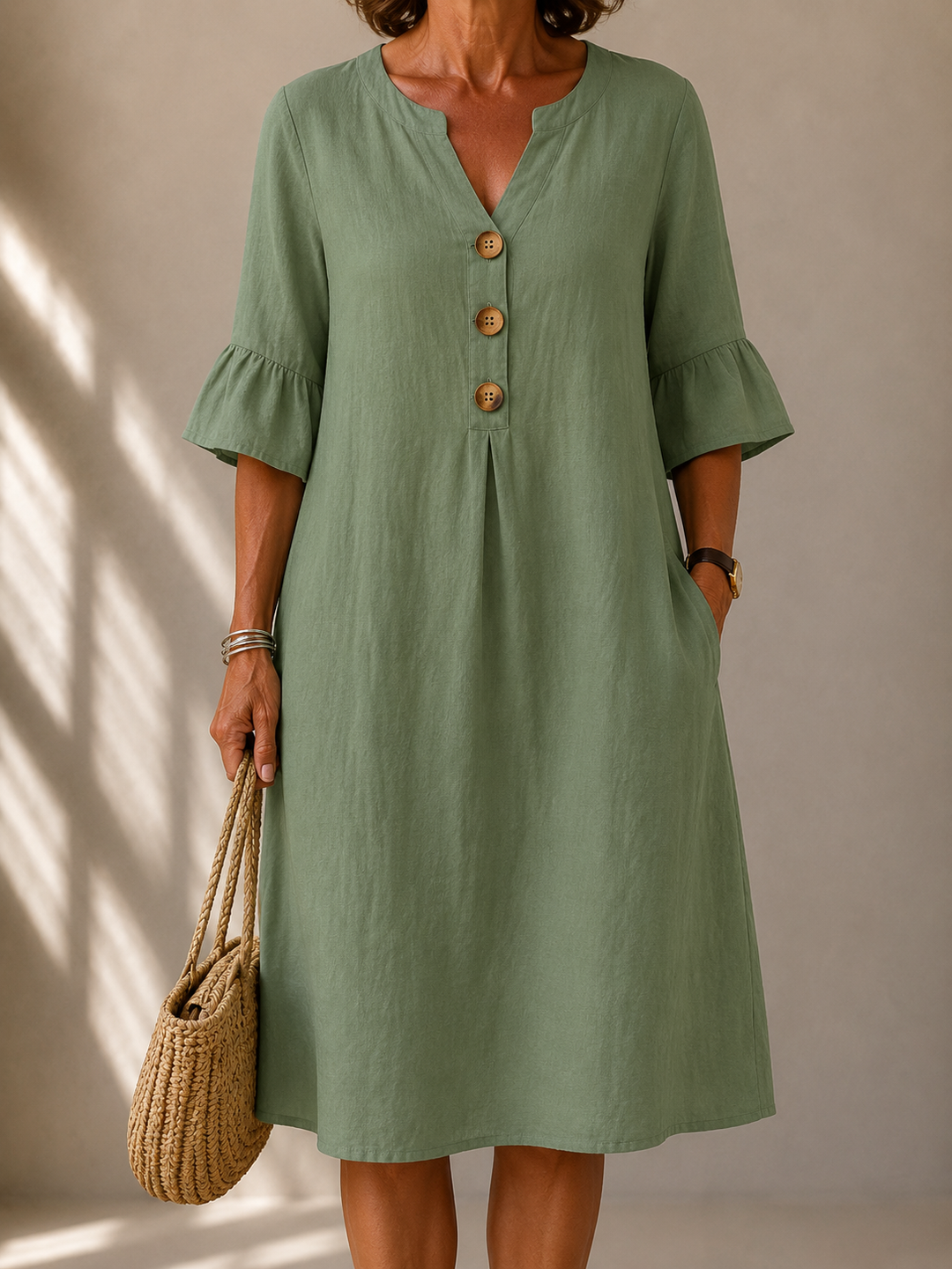 Buttoned Dress with Flared Sleeves Véronique