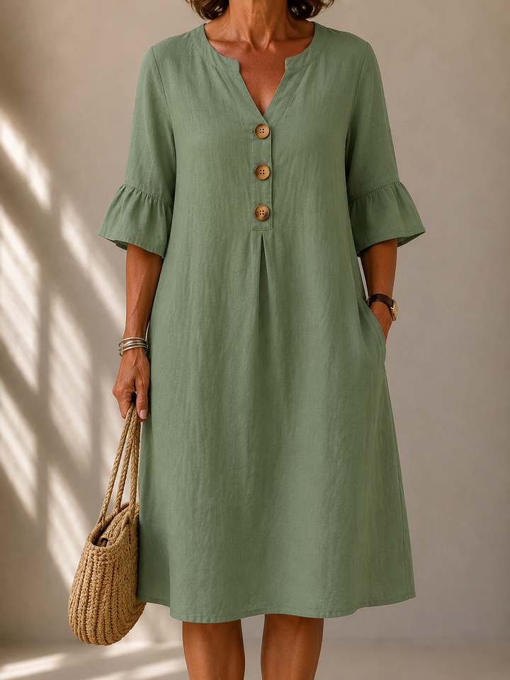 Buttoned Dress with Flared Sleeves Véronique
