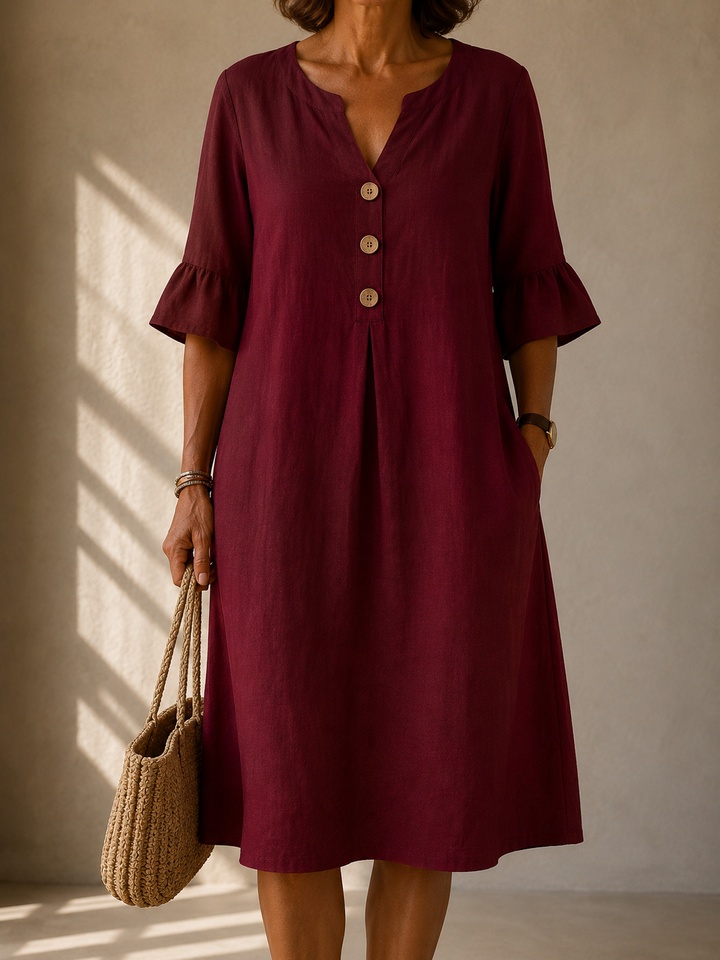 Buttoned Dress with Ruffled Sleeves Brigitte