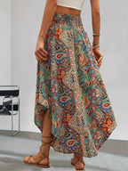 Boho High Waist Maxi Skirt with Paisley Print and Asymmetric Hem