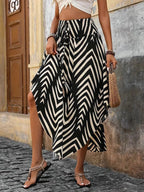 Boho High Waist Maxi Skirt with Paisley Print and Asymmetric Hem