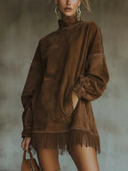 Amalia | Dress with High Collar and Fringes