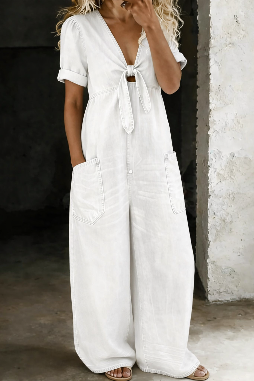 Naya | Short jumpsuit with short sleeves and V-neck