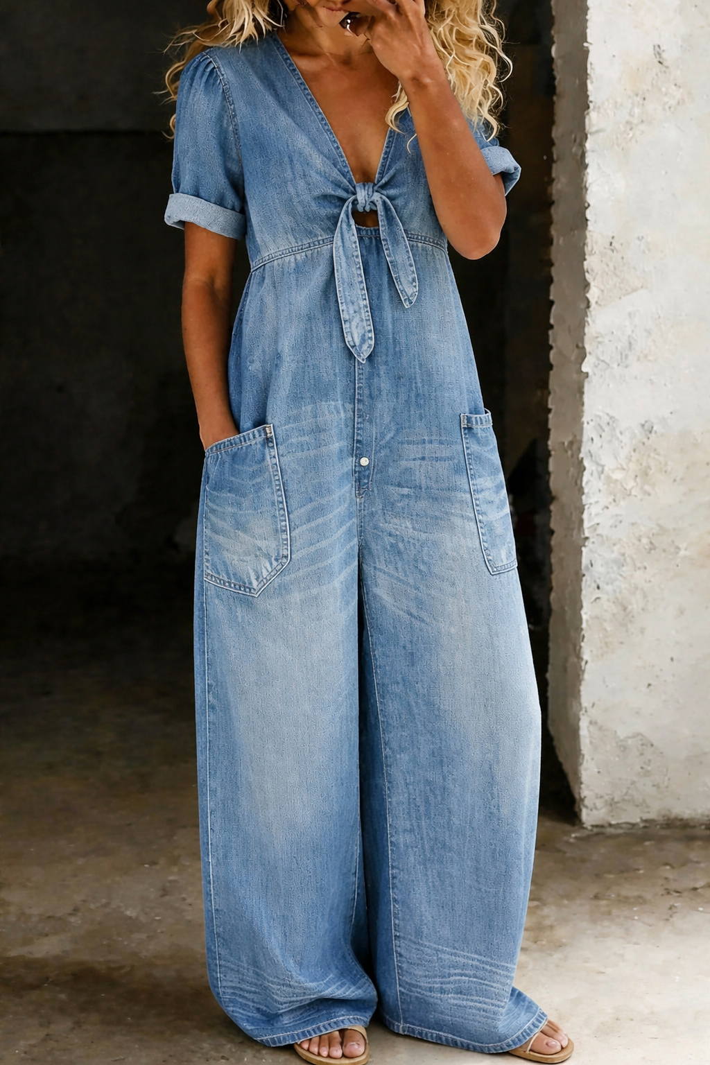 Naya | Short jumpsuit with short sleeves and V-neck