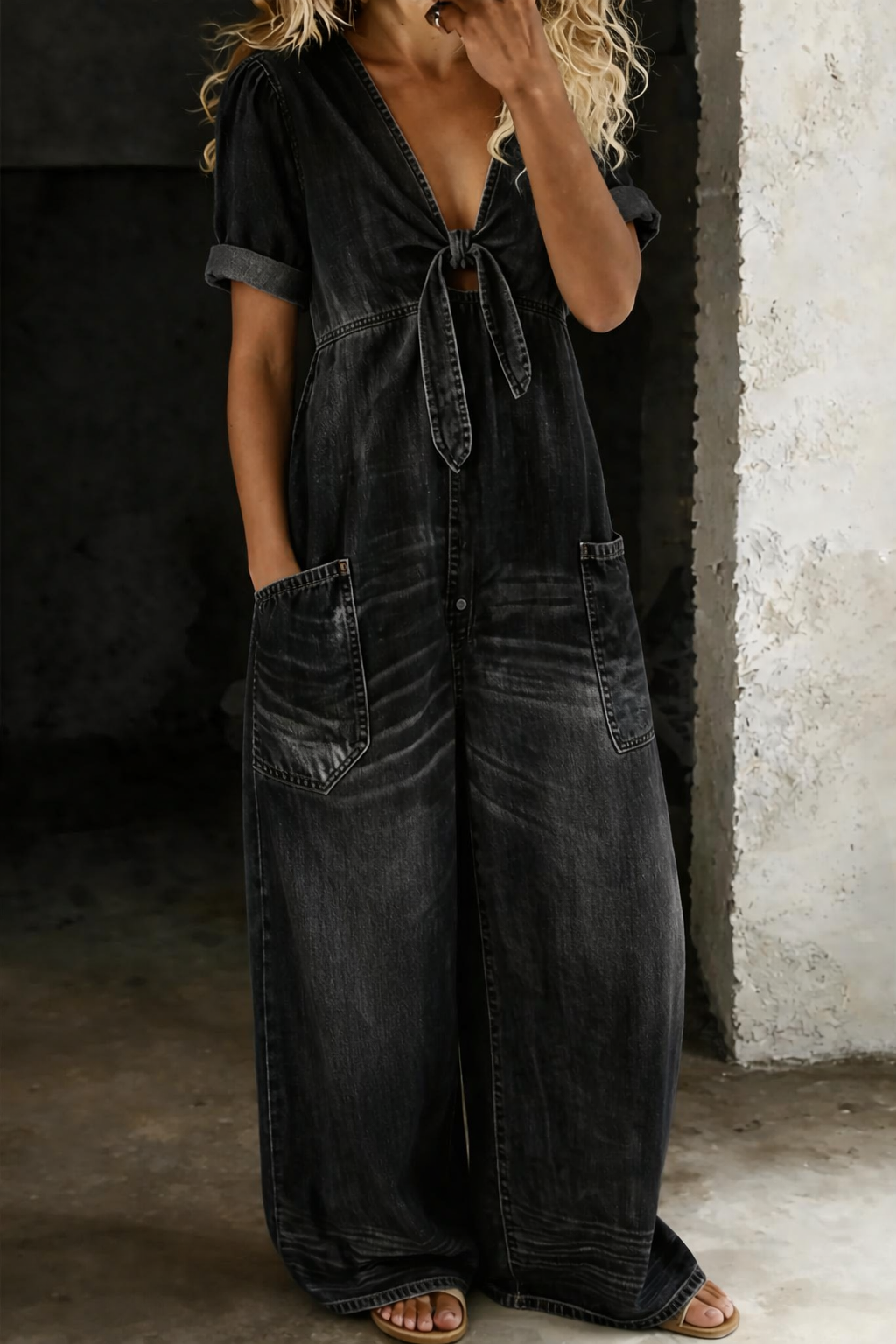 Naya | Short jumpsuit with short sleeves and V-neck