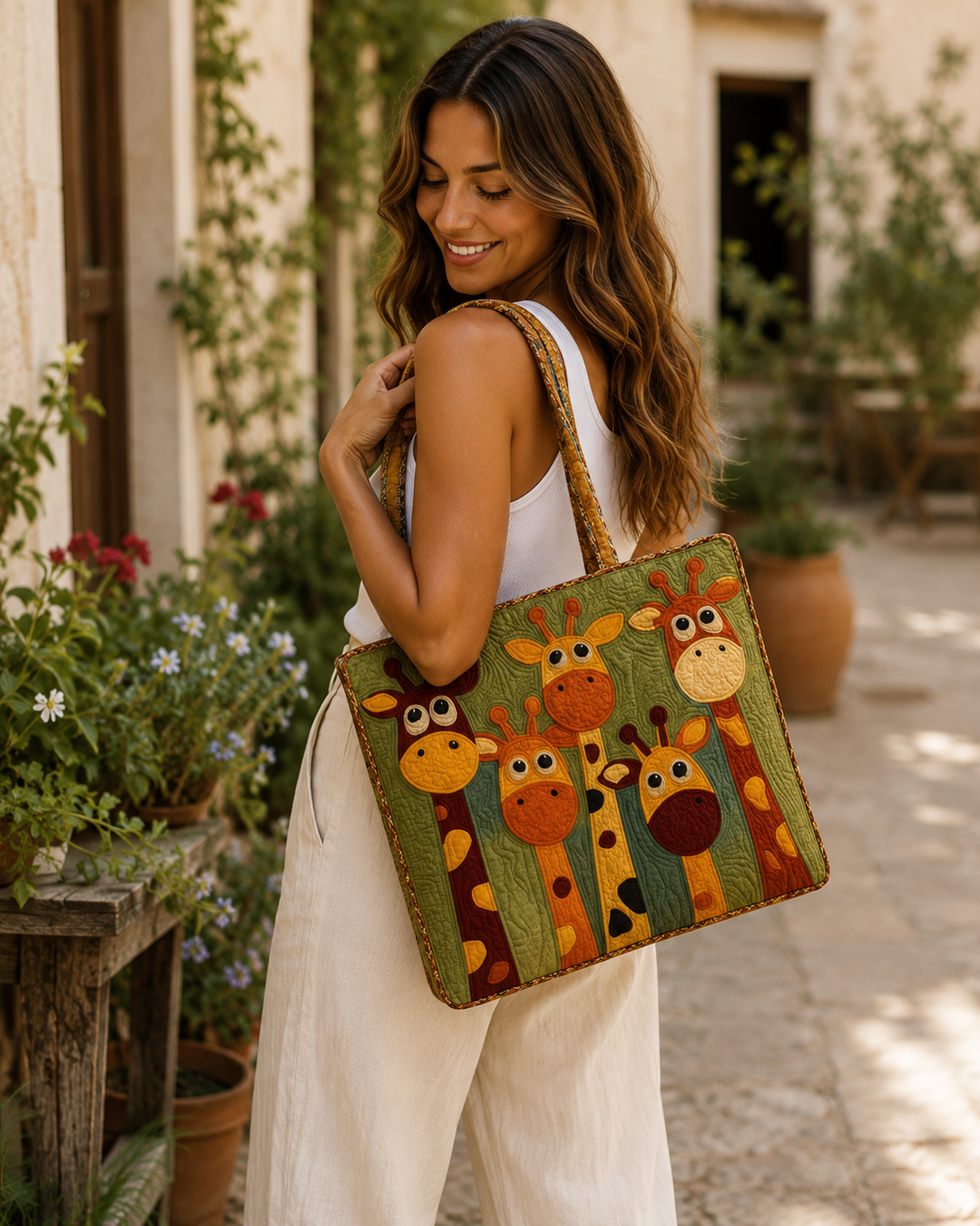 Giraffe Print Quilted Tote Bag