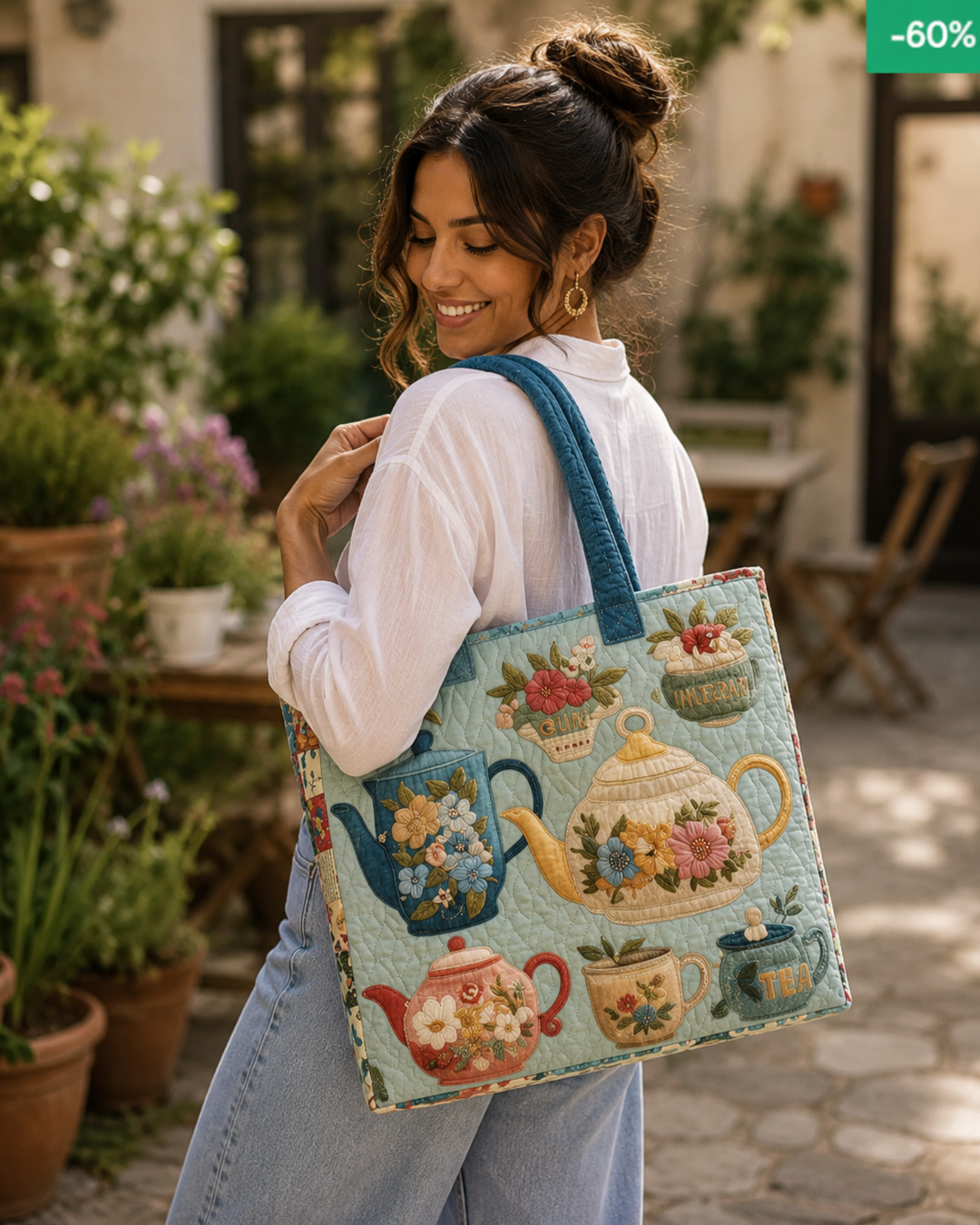 Floral Patterned Quilted Tote