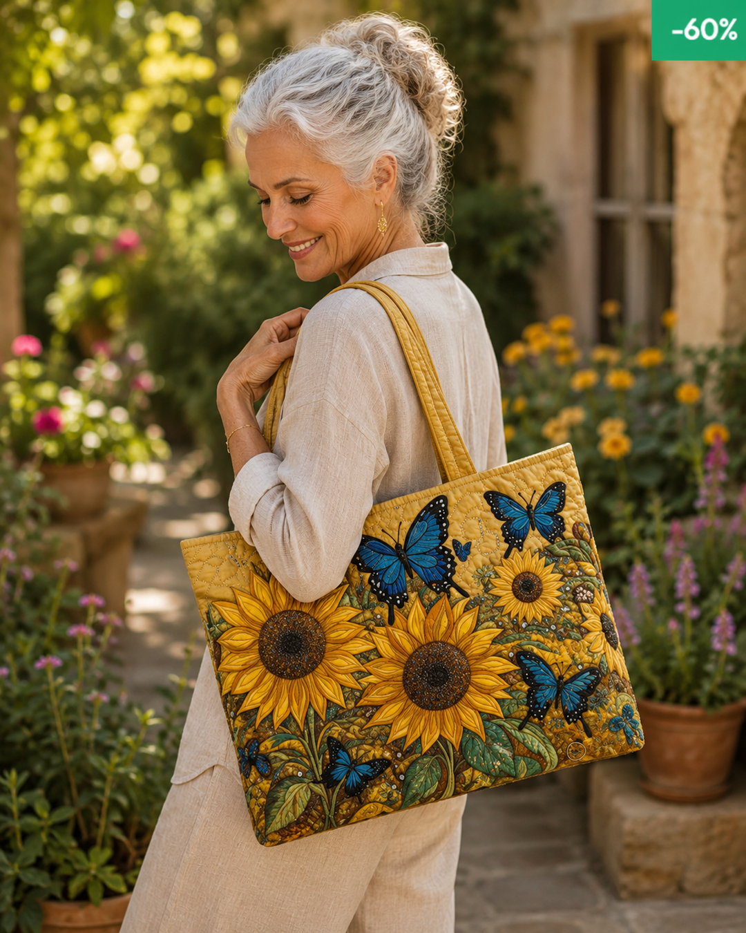 Handcrafted Bag - Sunflower and Blue Butterfly Design