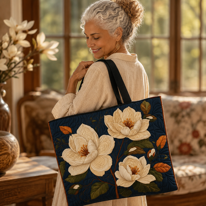 Handcrafted Quilted Bag - Elegant Magnolia Design