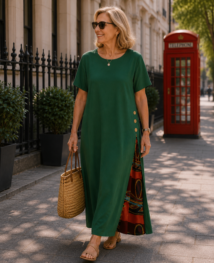 Maurene – Dark Green | Casual Long Linen Effect Dress