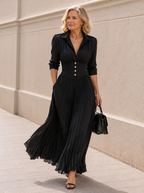 Elvira | Pleated Lapel-Collar Maxi Dress