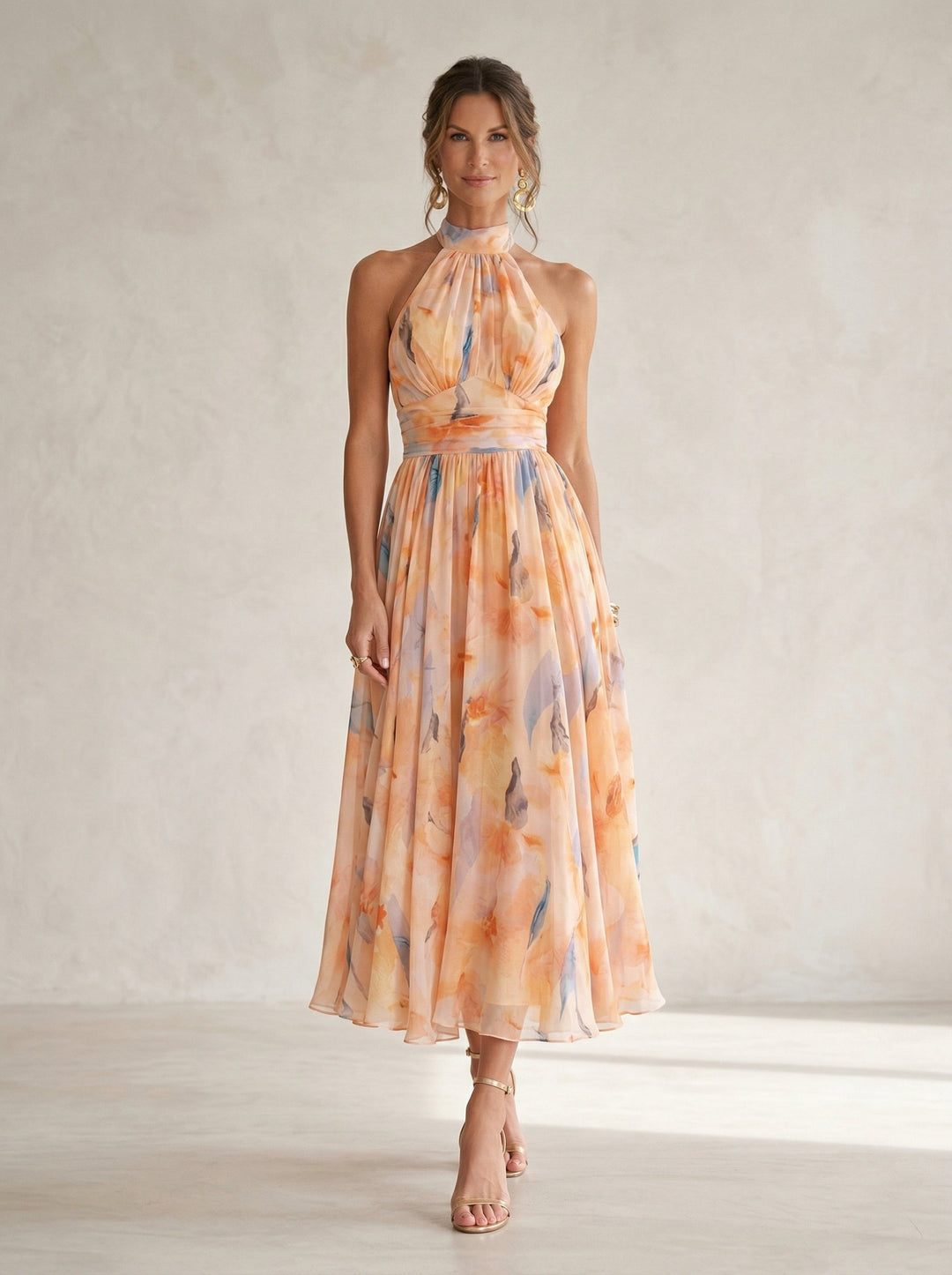 Esther™ | Halter Neck Dress with Watercolour Print