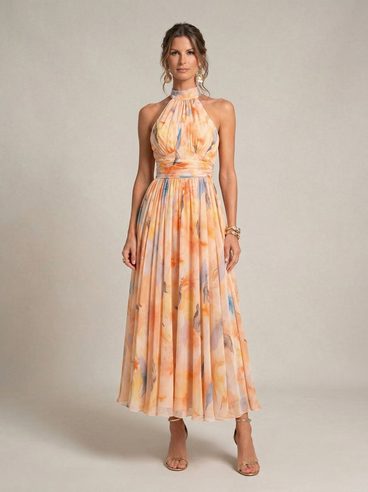 Esther™ | Halter Neck Dress with Watercolour Print