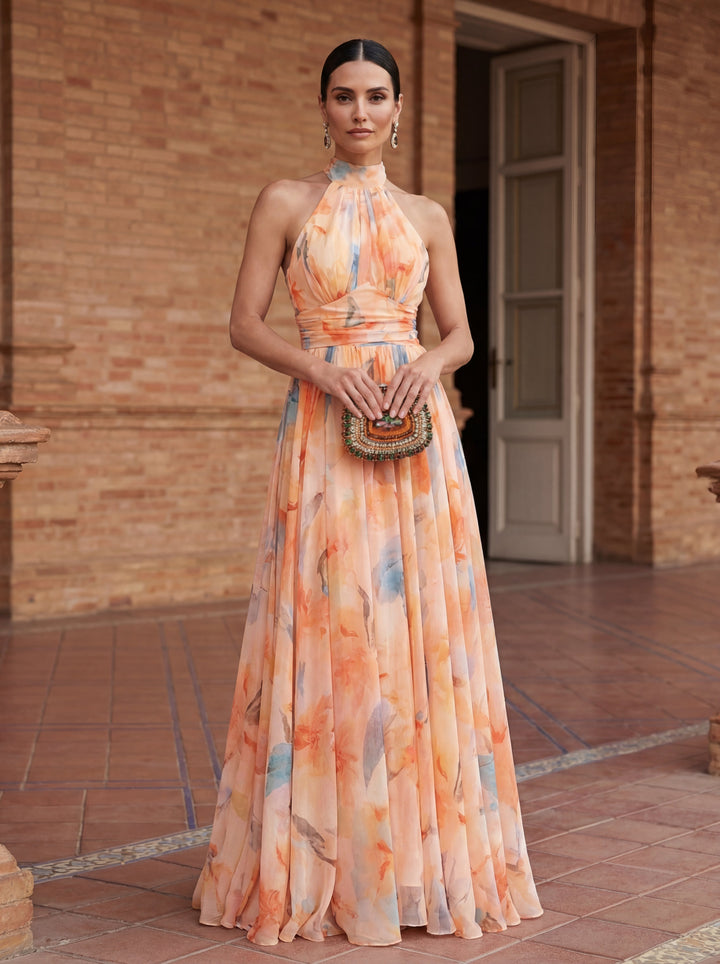 Esther™ | Halter Neck Dress with Watercolour Print