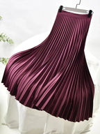 Elegant High Waist Pleated Midi Skirt with Elasticated Waistband