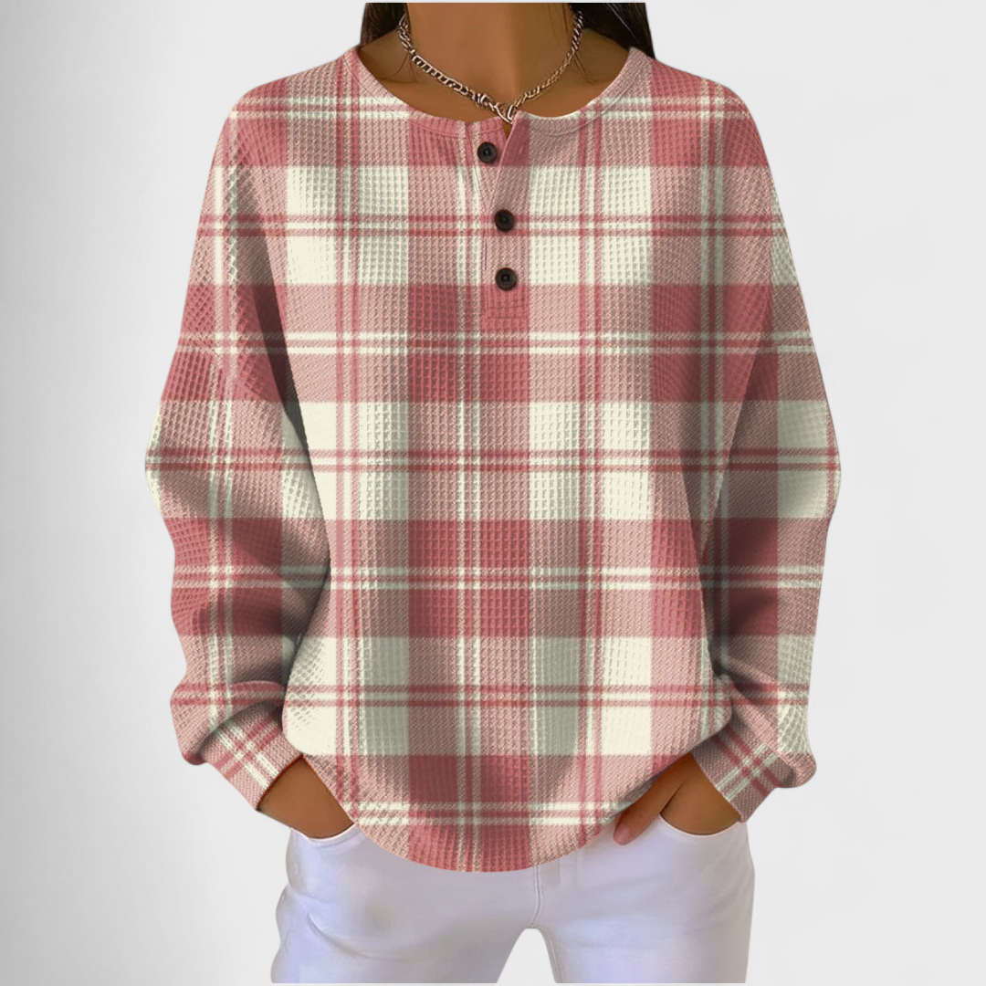 Emilie - Pink Jumper with Check Pattern