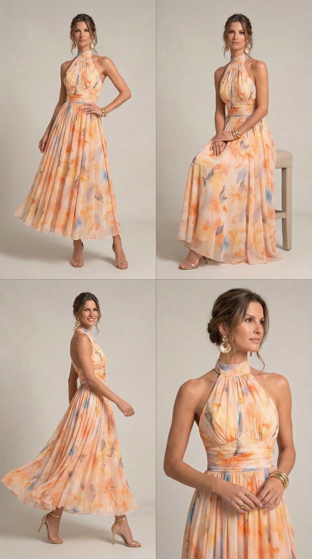 Esther™ | Halter Neck Dress with Watercolour Print