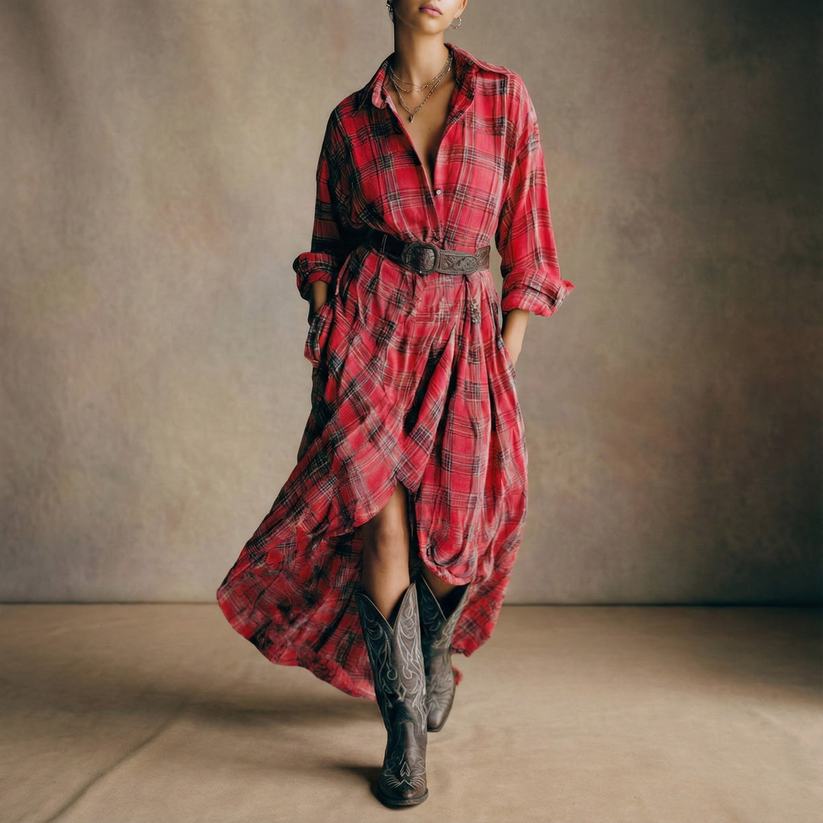 Abril | Belted Check Shirt Dress