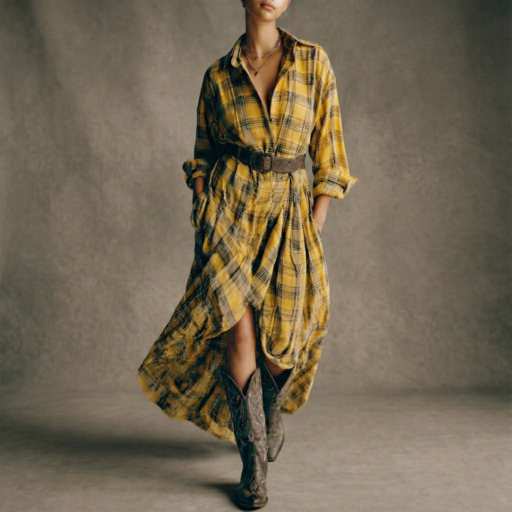 Abril | Belted Check Shirt Dress