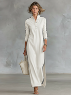 Sweat Maxi Dress with Button Collar