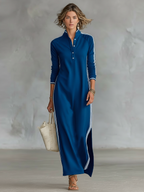 Sweat Maxi Dress with Button Collar