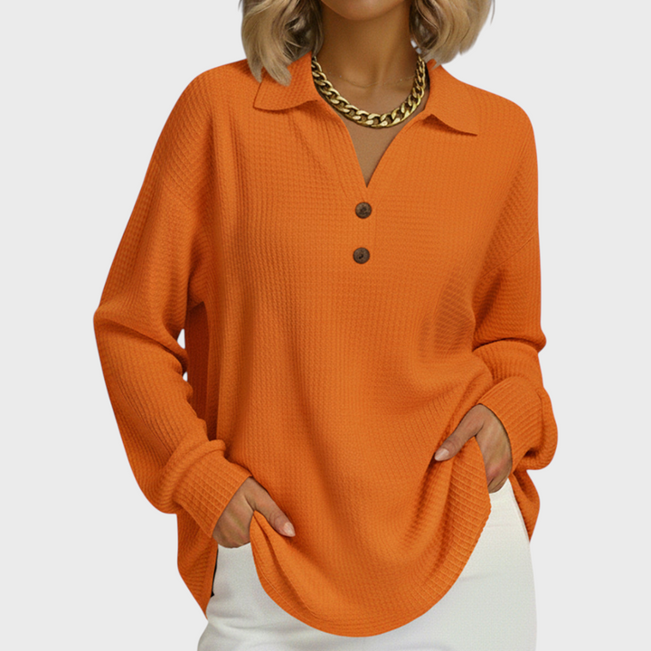 Laura - Orange Jumper with Polo Collar