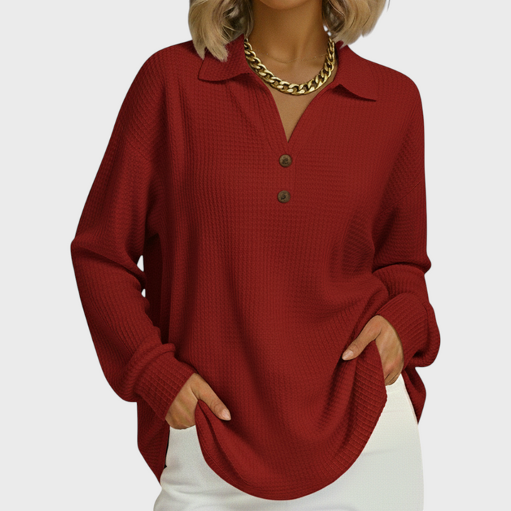 Laura - Orange Jumper with Polo Collar