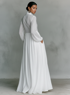 Patchwork Linen Maxi Dress with Stand Collar