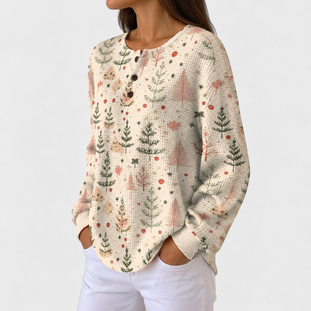 Matilda | Cream Coloured Jumper with Delicate Christmas Tree Pattern