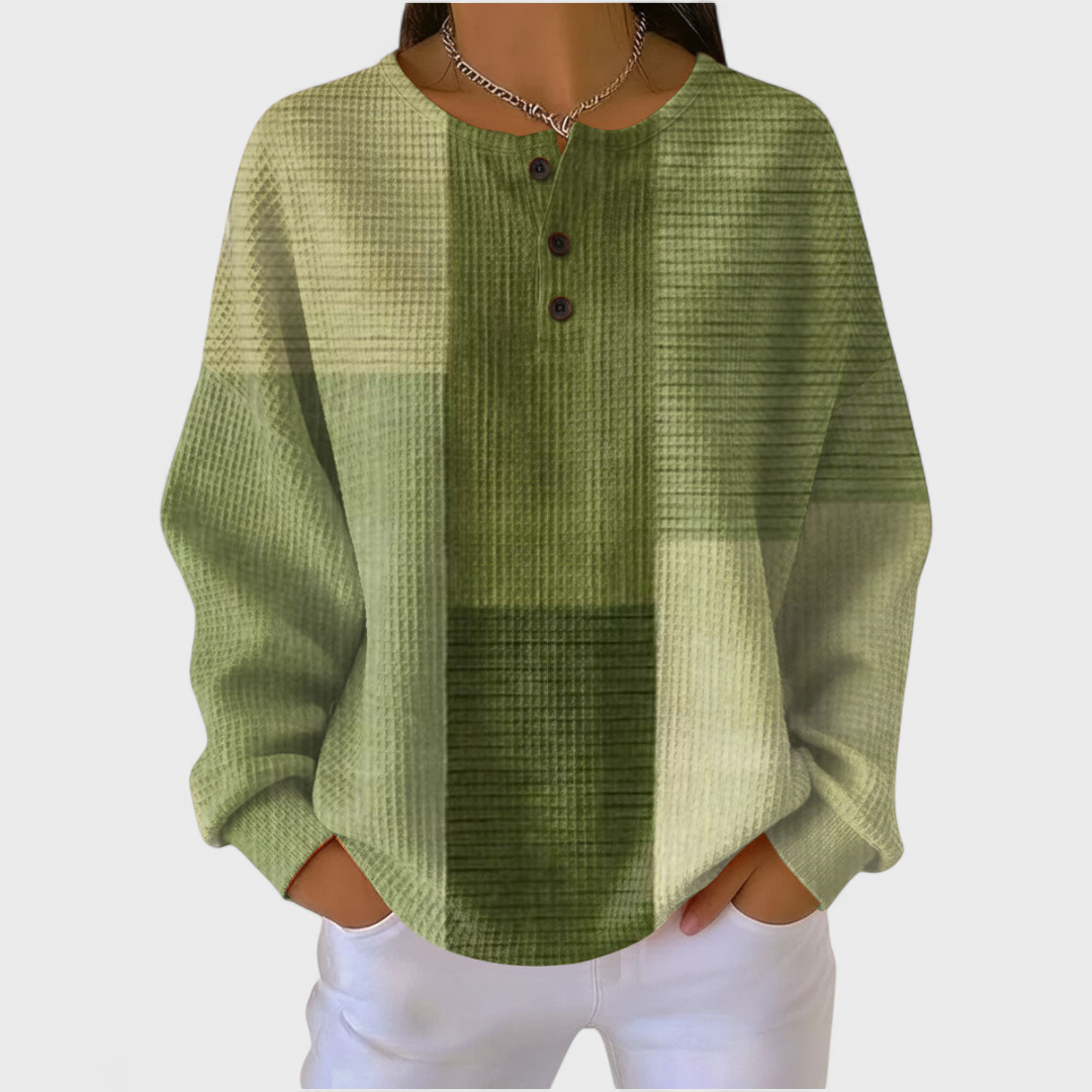 Nora - Olive Green Jumper with Colour Block