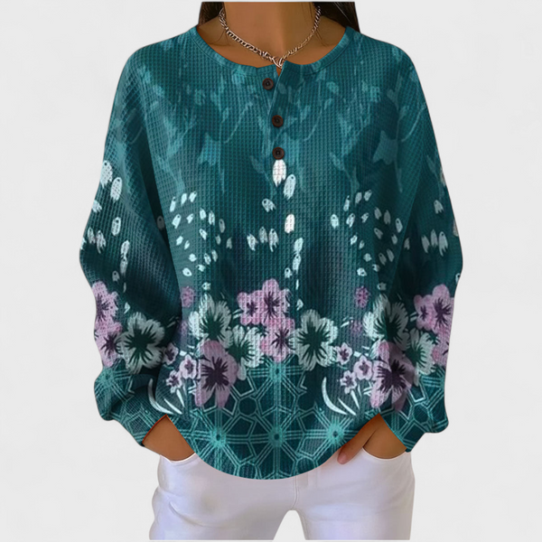 Nora | Petrol Coloured Jumper with Floral Design