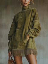 Amalia | Dress with High Collar and Fringes