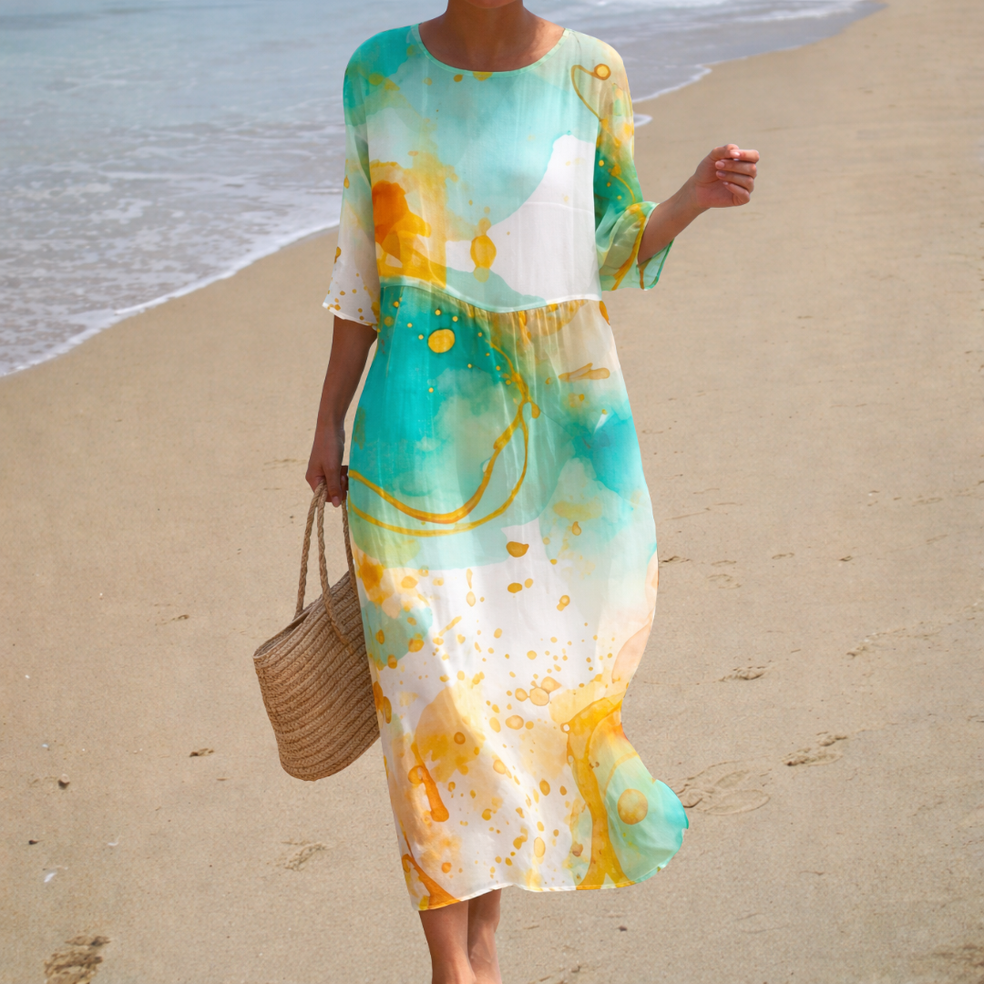 Watercolour | Flared Sleeve Midi Dress
