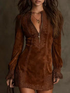 Short Suede Lace Dress Feminine & Sophisticated