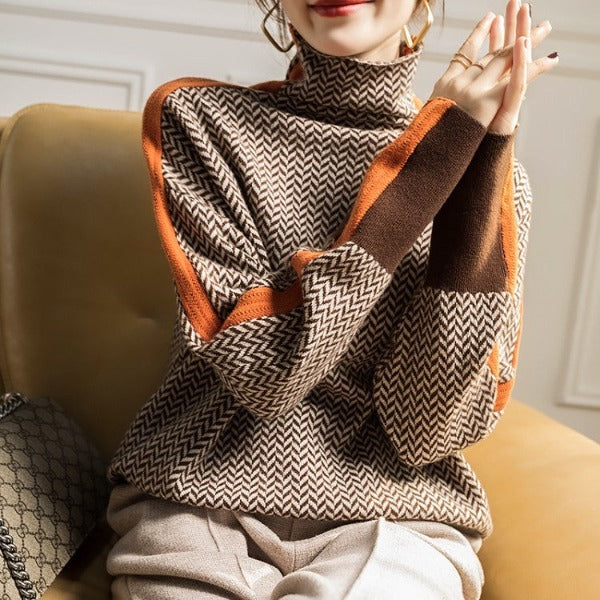 Famke | Luxe Roll Neck in Chevron