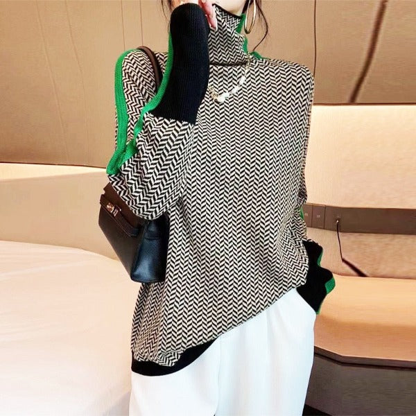 Famke | Luxe Roll Neck in Chevron