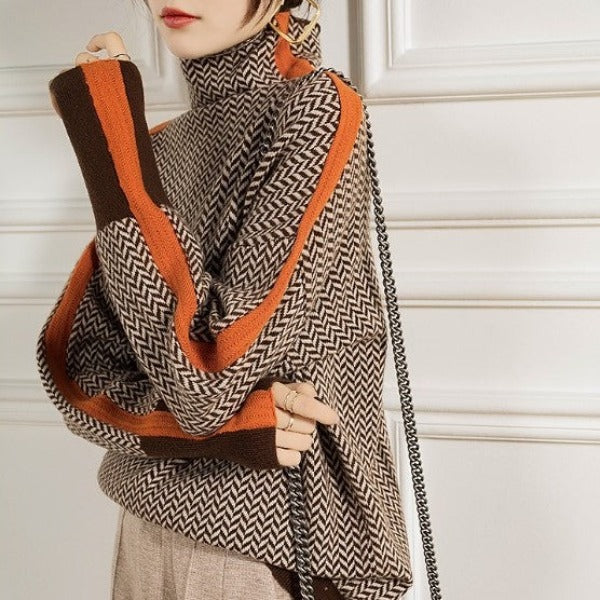 Famke | Luxe Roll Neck in Chevron