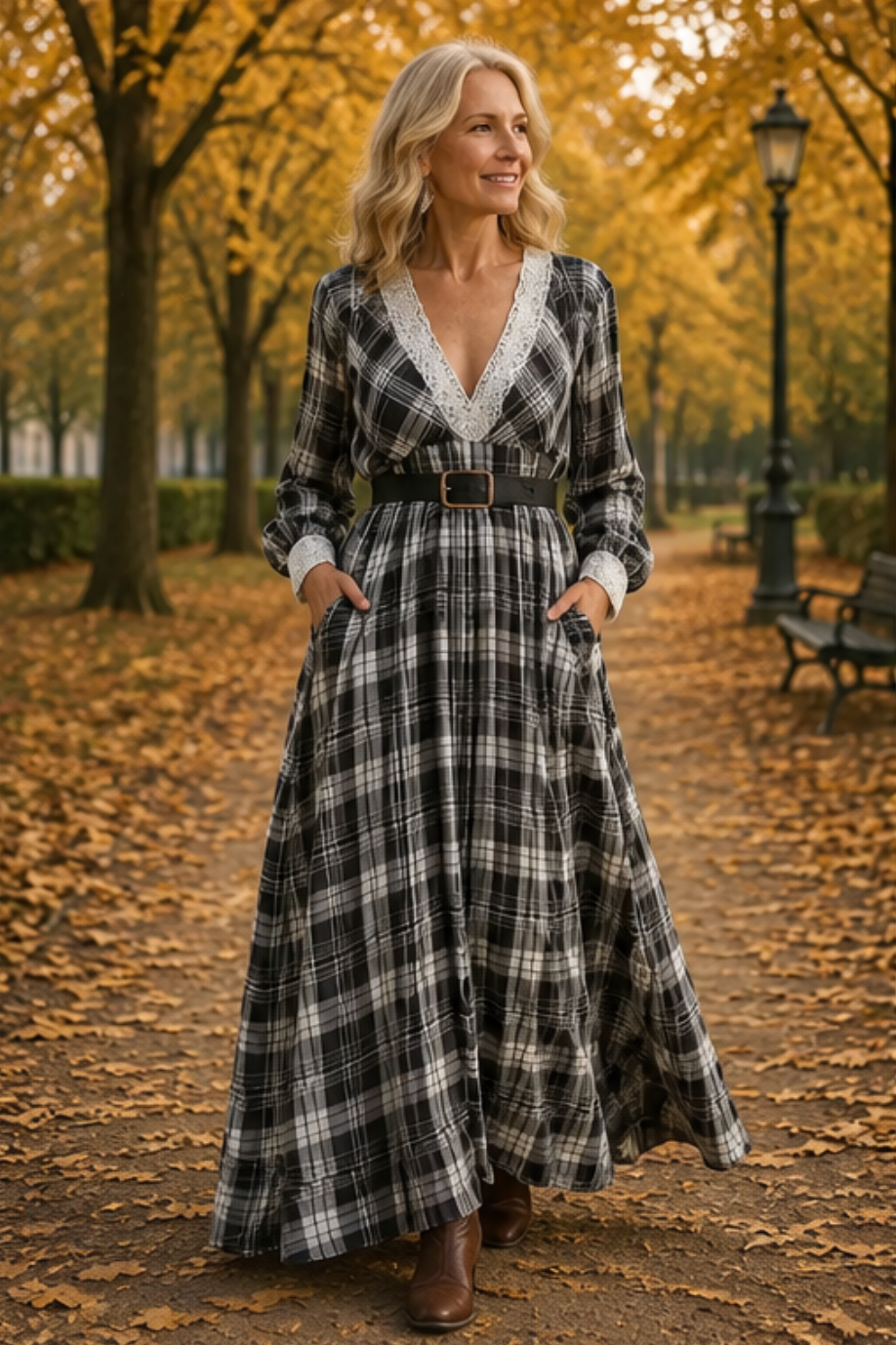 Marisela | Belted Check Maxi Dress